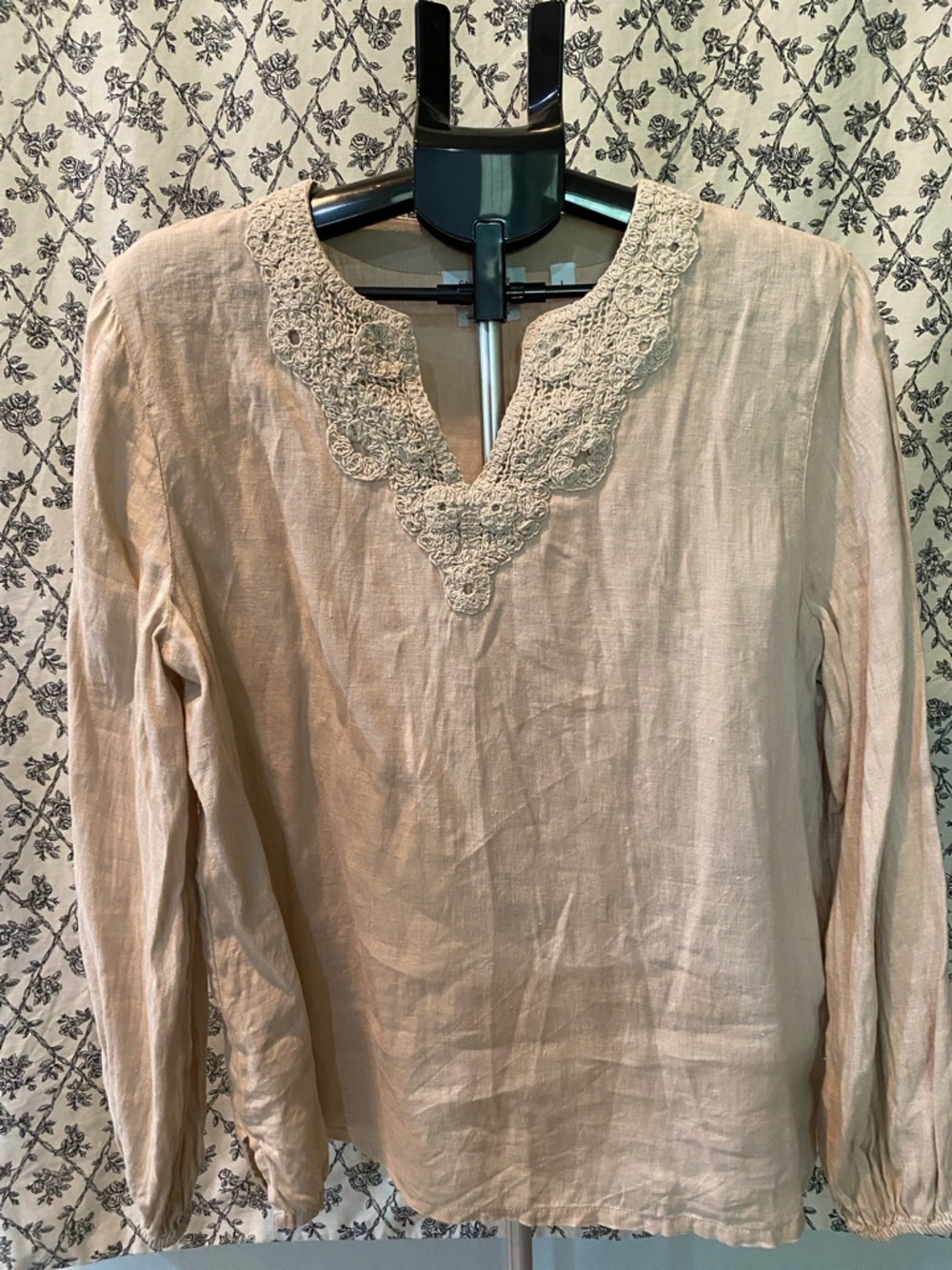 100% Linen Top with Crochet Trim